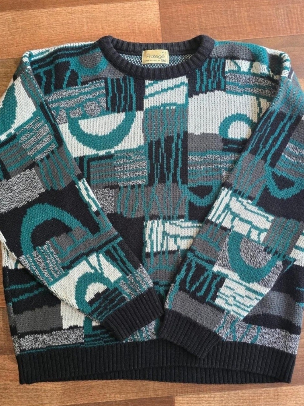 VTG 80s 90s Protege Coogi Style Teal Crewneck Sweater XL